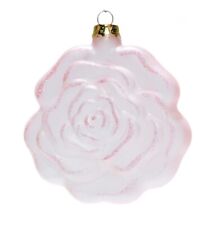 Vintage Glittered Pink Floral Motif Rose Glass Christmas Ornament