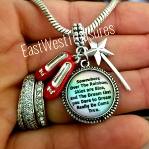Wizard of Oz Dorothy Ruby Red Slippers rainbow Charm Bracelet Necklace Jewelry - Picture 1 of 3