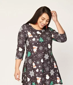 New Black CHRISTMAS ICYCLE Tree Print Festive Swing Dress Tunic PLUS Size 18 - Picture 1 of 3