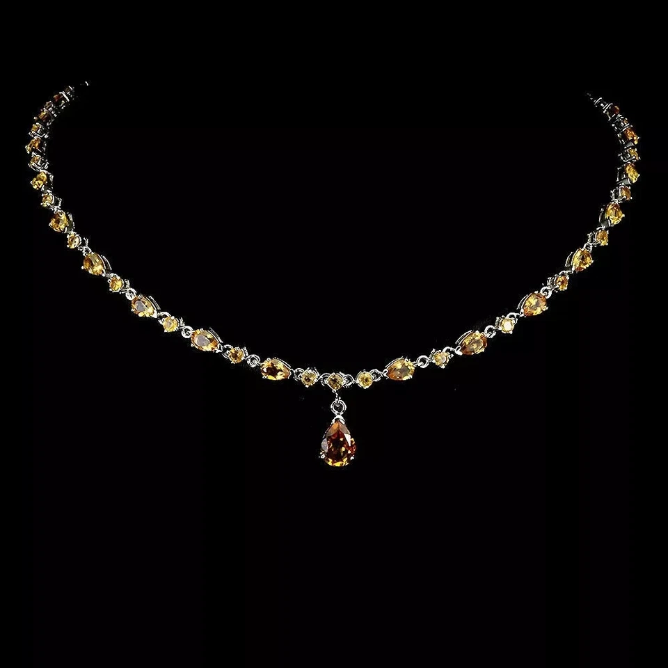 Женское теннисное ожерелье из цитрина грушевидной огранки 12 карат с отделкой белым золотом 14 карат - Изображение 1 из 3