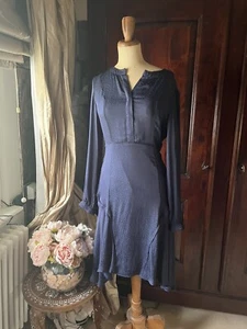 H&M silky navy blue midi dress size 36 fits 6 - Picture 1 of 8
