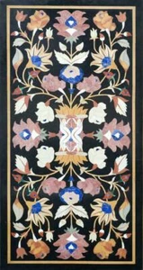 3'x2' black Marble coffee Table Top stones Inlay pietra dura antique home decor - Picture 1 of 3