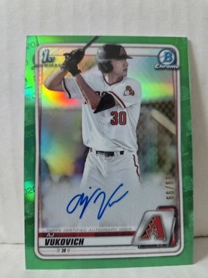 AJ Vukovich 2020 Bowman Chrome Draft Green Refractor Auto /99 1st Prospect RC - Image 1 of 2