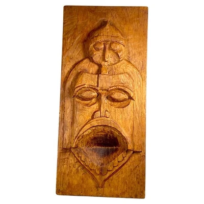 Warrior Knight Wall Hanging Handcarved Wood Art Medieval Rustic Display 70s VTG - Image 1 of 4