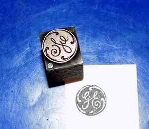 Small Vintage or Antique "GE" Logo Wood & Copper Letterpress Printers Block - Picture 1 of 2