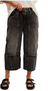 Free People Olsen Black Cuffed Barrel Jeans Sizes 28 NWT - Picture 1 of 11