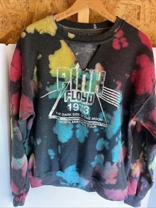 Pink Floyd Dark Side Of The Moon 1973 Black Psychedelic Sweatshirt Sz L Tie Dye - Picture 1 of 6