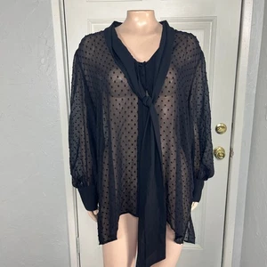 NUEVA Camisa Para Mujer Adrianna Papell XL Blusa Manga Larga Fiesta Lunares Transparentes J8 - Imagen 1 de 7