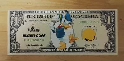 Billete de lienzo moneda lúgubre obra de arte Dismaland Banksy Glastonbury Peckham rock  Foto 1 de 2