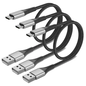 2FT USB to USB C Cable, 3 Pack Short USB C Fast Charger Cable, 2 Foot Black - Afbeelding 1 van 8