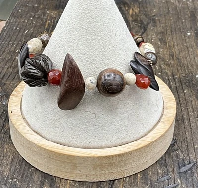 Brazalete de palanca con cuentas Barse Mara - Piedras mezcladas y madera - Bronce - Nuevo con etiquetas Foto 1 de 4