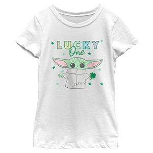 Girl's Star Wars: The Mandalorian St. Patrick's Day Grogu Lucky One Shamrock T-S - Picture 1 of 4