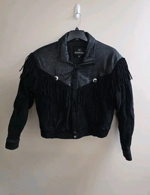 Bermans черная кожаная замшевая куртка-бомбер бахрома 80-е 90-е вестерн средний размер  - Изображение 1 из 4