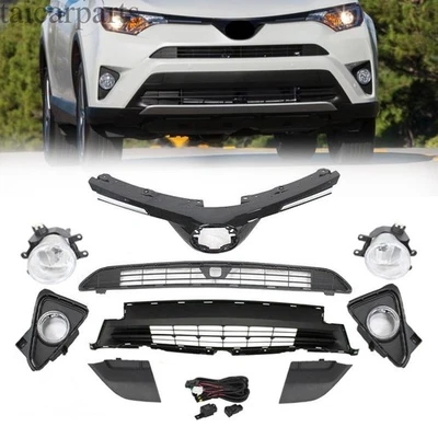 For 2016-2018 Toyota RAV4 LE XLE Fog Lights+Cover Cap+Upper Center Lower Grilles - Image 1 of 4