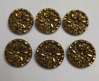 Lote de 6 botones de vidrio negro vintage La Mode a juego con flores brillantes doradas Foto 1 de 4
