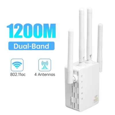 Ripetitore WiFi Bianco 1200M, Router AP US 2.4G/5G e Booster Segnale 1200Mbps - Immagine 1 di 4