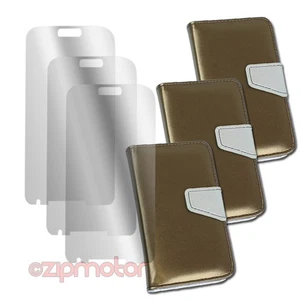 3X WALLET CASE COVER+SCREEN PROTECTOR STAND PU LEATHER GOLD GALAXY S IV S4 I9500 - Photo 1 sur 2