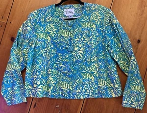 Lilly Pulitzer Yellow Blue Tiger Palm Novelty Print Blazer Jacket Sz 12 Cotton - Picture 1 of 8