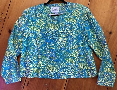 Chaqueta Blazer Lilly Pulitzer Amarillo Azul Palma Tigre Estampado Novedad Talla 12 Algodón Foto 1 de 4
