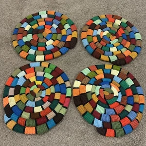 Vintage Knitted Seating Pad Chair Cushion Multicolor Round - Picture 1 of 10
