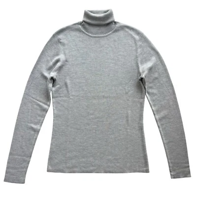 Suéter tejido Ann Taylor para mujer M gris claro acanalado 100 % seda largo cuello alto Foto 1 de 4