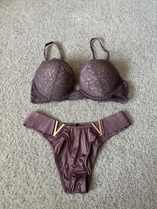 Victoria’s Secret Bombshell 36B Purple Lace Add 2 Cups Push Up Bra Set - Picture 1 of 9