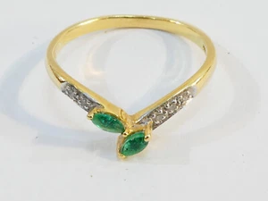 Bague en OR jaune 18 carats avec emeraudes et diamants - Picture 1 of 14
