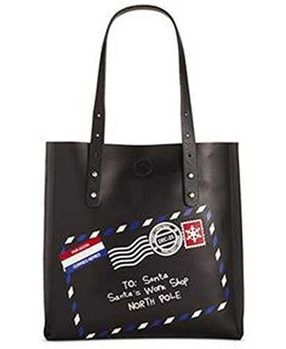 Celebrate Shop Santa Postcard Tote Faux Leather Handbag Black G1