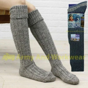Long Ladies Wool Thick Chunky Rib Thermal Knitted Boot Socks Hiking Walking Ski - Imagen 1 de 3