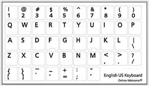PEGATINA TECLADO INGLÉS EE. UU. PARA ORDENADOR PORTÁTIL FONDO BLANCO NO TRANSPARENTE - Imagen 1 de 4