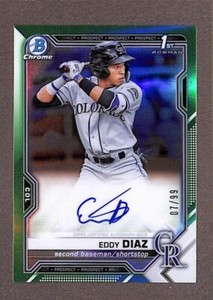 2021 Bowman Chrome Prospects Green Refractor #CPA-ED Eddy Diaz Auto /99