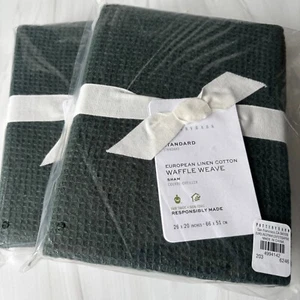 Pottery Barn STANDARD Belgian Flax Linen Waffle Weave Sham Set 2, PINE 26 x 20 - Picture 1 of 8