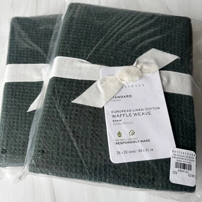 Pottery Barn ESTÁNDAR Lino Belga Waffle Weave Sham Set 2, PINO 26 x 20 Foto 1 de 4