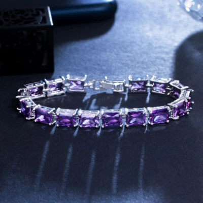 Yellow Topaz CZ Stone Square Bracelet for Women Costume Silver Plated Jewelry - Image 1 of 4