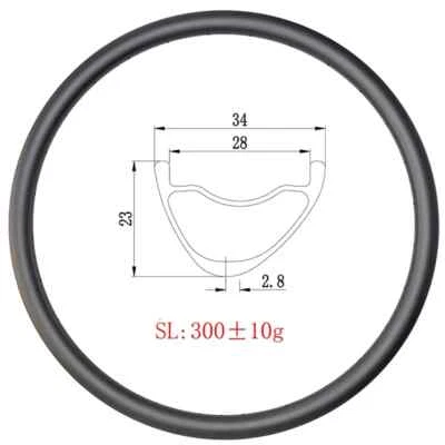 29er MTB XC 碳边 34 毫米宽 23 毫米深 UD 3K 12K 哑光光泽 24H 28H 32H — 第 1/4 张图片
