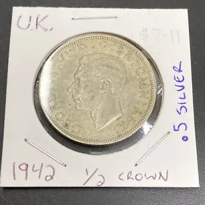 1942 United Kingdom 1/2 Crown - .5 Silver Coin - George VI - Half Crown - Picture 1 of 4