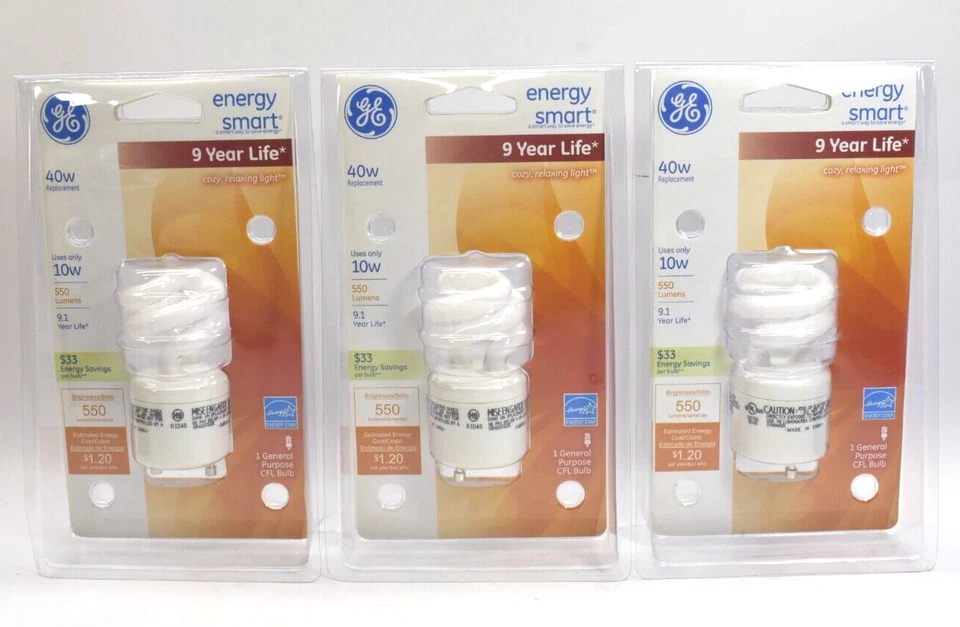 3 Pack GE 76135 Energy Smart Spiral CFL 10-Watt 550-Lumen T3 Spiral Light Bulb - Image 1 of 4