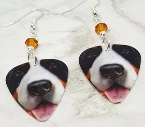 Orecchini plettro chitarra cane montagna bernese con topazio cristalli swarovski - Foto 1 di 3