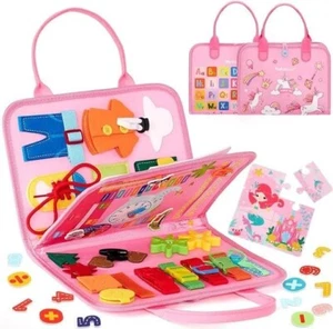 Montessori Felt Busy Board for Toddlers Interactive Sensory Toy Quiet Book Pink - Picture 1 of 7