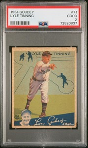 1934 GOUDEY LYLE TINNING #71 PSA 2 NEW LABEL VINTAGE BASEBALL CUBS