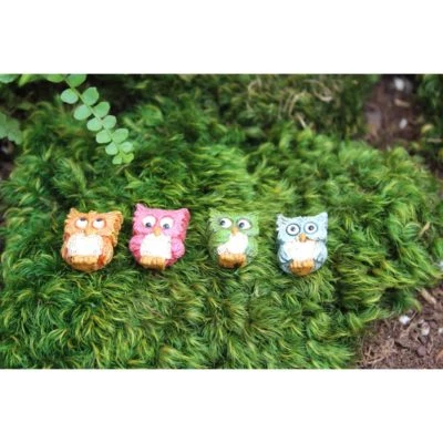 Miniature FAIRY GARDEN Set/4 Whoo Goes There Owl Stepping Stones ~ Buy 3 Save $6 - Image 1 of 2