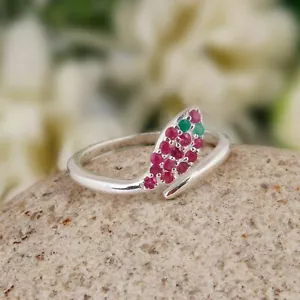 Ruby And Emerald Snake Ring Gold Plated Adjustable Ruby Emerald Snake Ring - Picture 1 of 7
