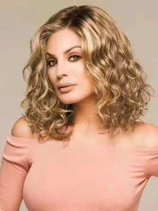 100% Human Hair New Fashion Women's Medium Blond Brown Wavy Bob Wigs 12 Inch - Picture 1 of 5