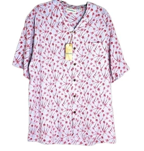 Hawaiian Shirt Men XL Short Sleeve Button Camp Red Blue Floral Caribbean New - Picture 1 of 9