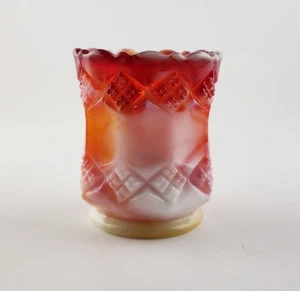 Imperial Glass Red Orange Marbled Slag Diamond Panel Toothpick Holder - Picture 1 of 5
