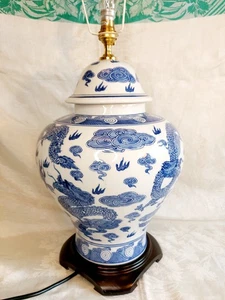 CHINESE BLUE AND WHITE GINGER JAR STYLE TABLE LAMP 48CM X 28 CM NO SHADE - Picture 1 of 21