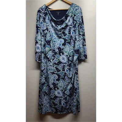Isaac Mizrahi мини-платье женщин плюс размер 2 X темно-синий цветочный 3/4 рукав эластичной - Изображение 1 из 4
