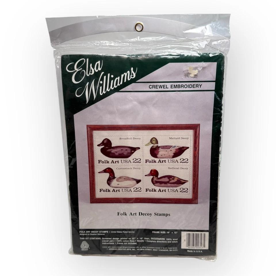 Nuevo de Lote Antiguo Elsa Williams Crewel Kit Arte Popular Pato Señuelo USPS 22¢ Sello 18x12 Foto 1 de 3