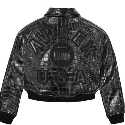 Jaqueta de couro AVIREX feminina edição limitada croc cropped ícone bombardeiro americano - Imagem 1 de 4
