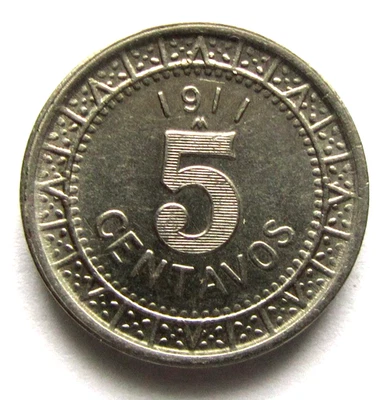 Moneda Mundial México 1911 5 Centavos Níquel Circulado KM#421 Foto 1 de 3
